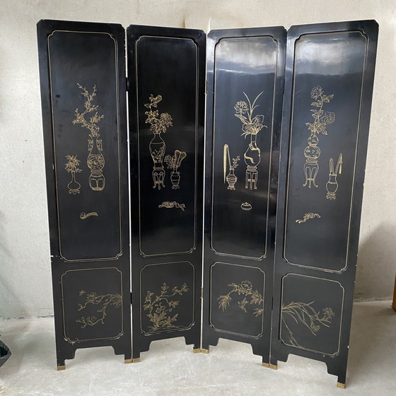 Image 1 of Mid - Century Chinese Room Divider Speck Stone Hand Painted 1950s