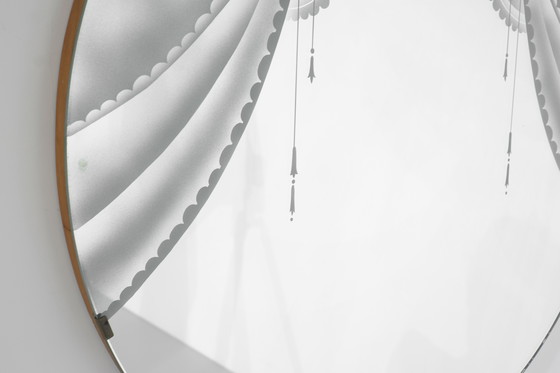 Image 1 of Large Vintage Mirror with Silkscreen, 1950s