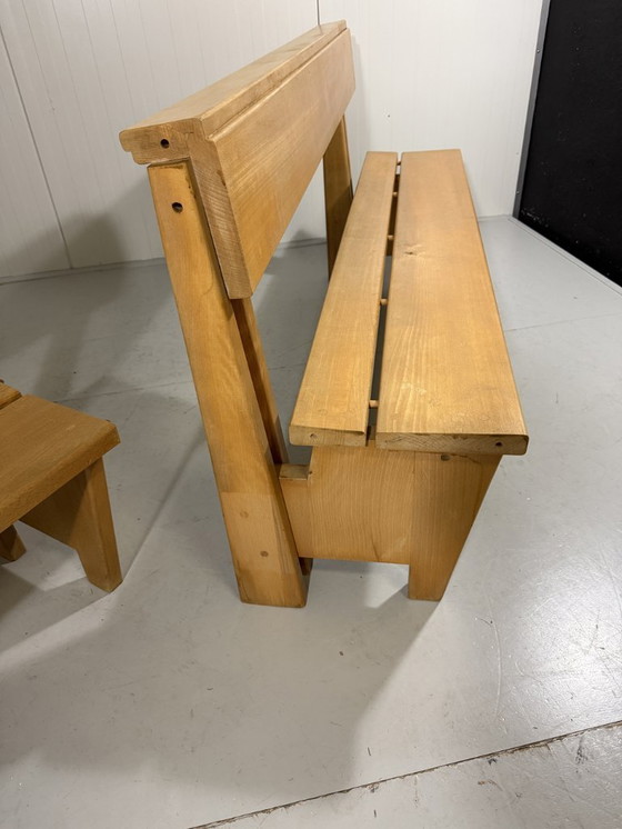 Image 1 of XL Modernist solid beech wood bench 1960s