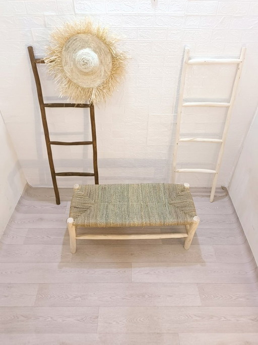 Handgemaakte Marokkaanse houten bank met natuurlijk geweven zitting – bankjes, Rattan, Wood (photo 2 of 9)