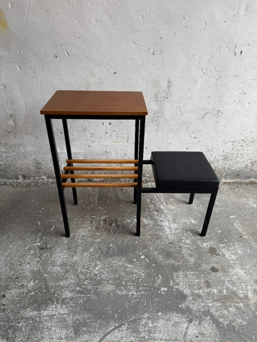 Mid-Century Modern Side Table with Magazine Rack
