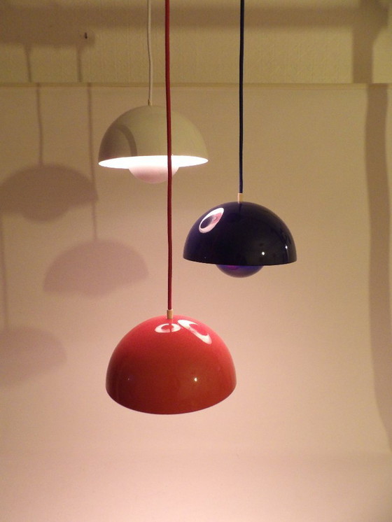 Image 1 of 3 x frühe Louis Poulsen Verner Panton VP1 Blumentopflampen, Dreiergruppe