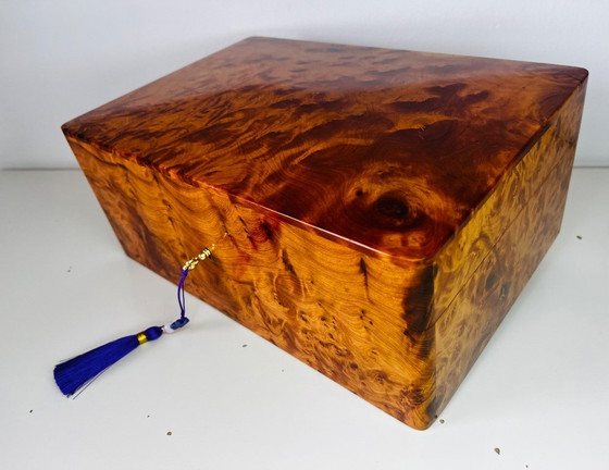 Luxueuse et grande boîte à bijoux XXL / coffret de rangement en racine de bois de thuya, dimensions 30x20x (photo 3 of 16)