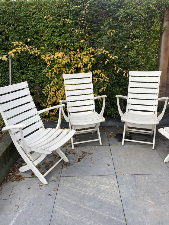 Image 1 of 4 sedie pieghevoli vintage in legno francese, regolabili in 5 posizioni