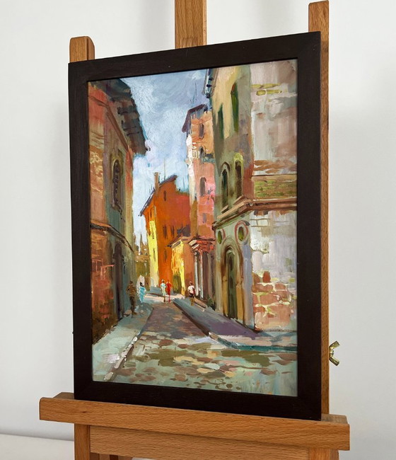 Image 1 of Original Oil Painting City Street Landscape Street of old memories of the city