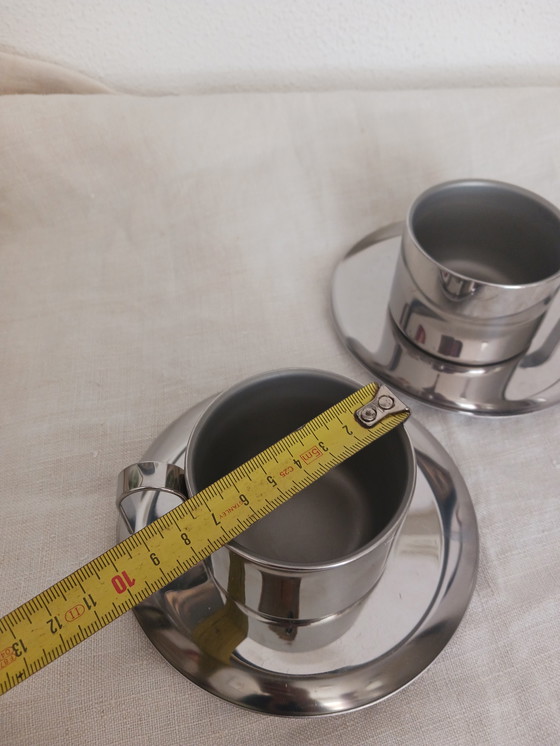 Image 1 of Set Van 4 RVS Espresso en Koffie Kop en Schotel Jaren '80