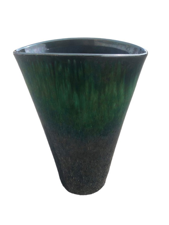 Image 1 of Art Deco grüne Keramikvase glasiert schillernd sehr farbenfroh Frankreich um 1925-1930 Fine Art Keramik