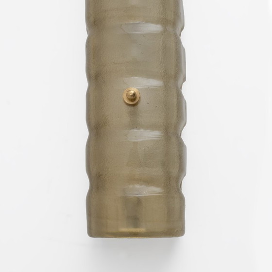 Image 1 of Pair of Murano Gold-Toned Frosted Glass and Brass Wall Sconces, Italy