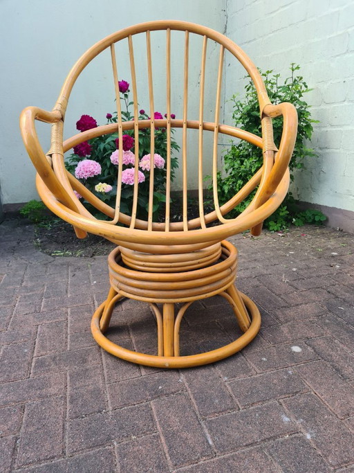 2x Vintage rotan draaistoelen / schommelstoelen – jaren 70/80 mid-century boho – Uitstekende staat!