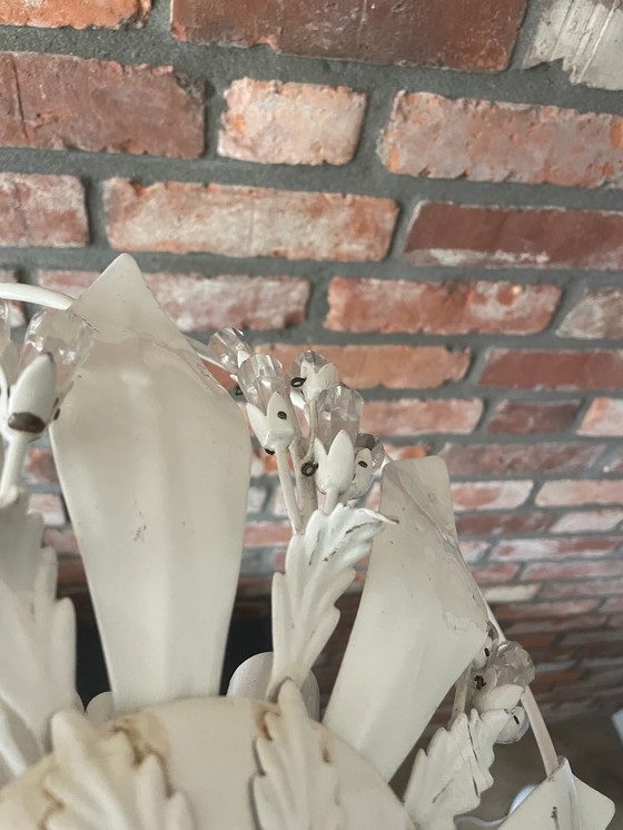 Image 1 of Plafondlamp met bloemenmotief en glazen ornamenten, jaren 50, Duitsland