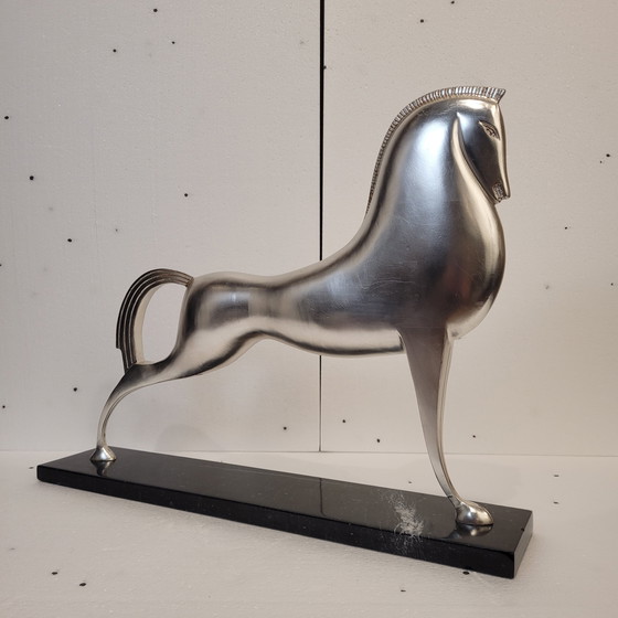 Image 1 of “Caballo”, Metal Plateado y Mármol, Boris Lovet-Lorski, Estilo Art Déco, 70’s - Estados Unidos