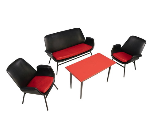 Leather Living Room Set, 1960s, Czechoslovakia			