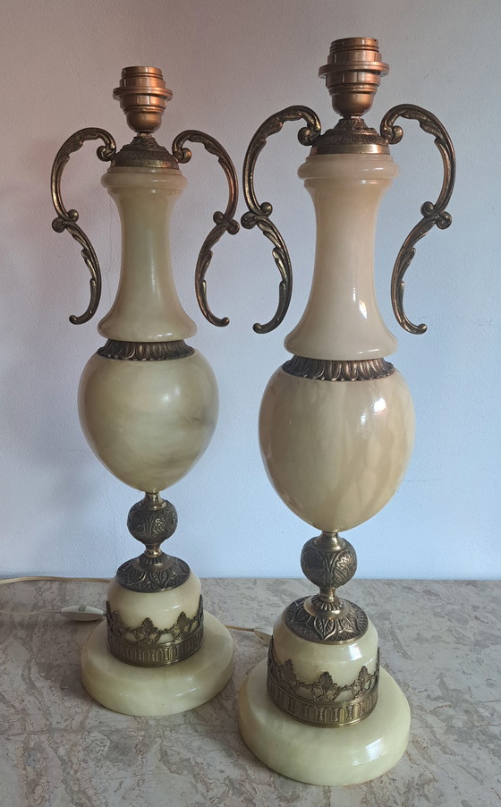 Image 1 of 2x lamp base vintage Alabaster Herna