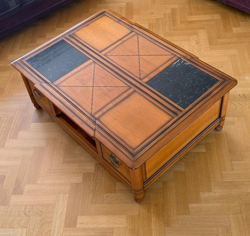 Klassieke Bar-Salontafel Met Marmeren Inleg – Vintage-Italiaans Design – Wood, Marble