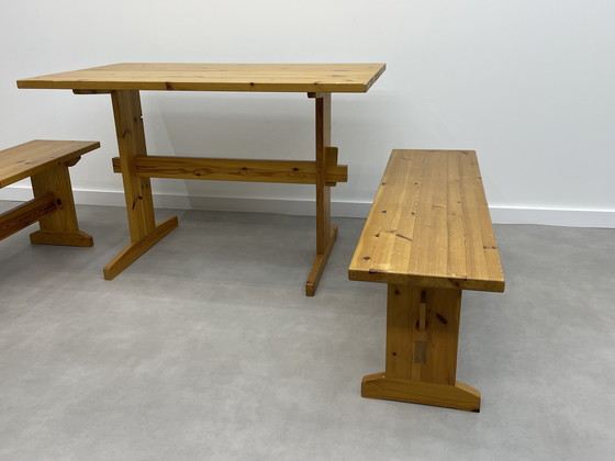 Image 1 of Vintage pine dining table with benches