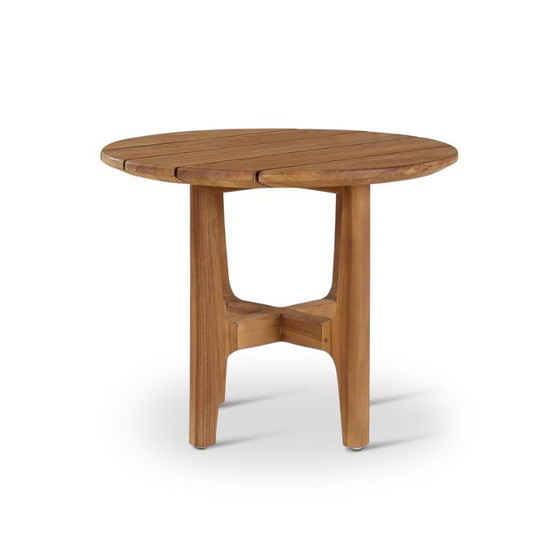 Image 1 of Ensemble de salon en teck naturel, canapé 2 places + canapé 3 places + 2 tables rondes