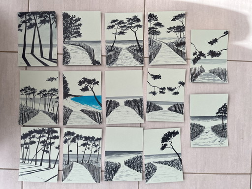 Set of 14 sketches, 21x15cm