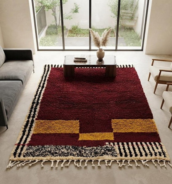 Tapis Beni Ouraine Fait Main Traditionnelle Bordeaux 1,5/2,5 M – Alessi, Wool (photo 3 of 5)
