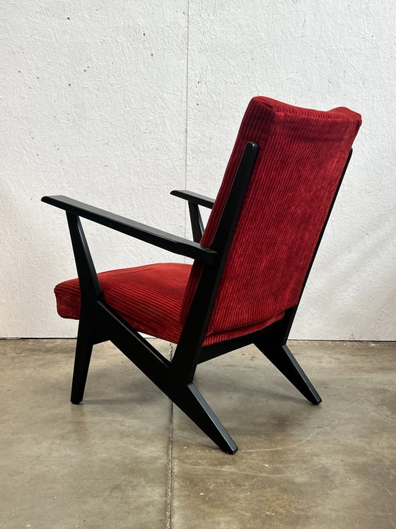 Vintage Armchair, black and red, 1950s, Netherlands – Wood (photo 8 of 10)