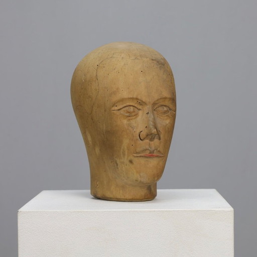 Tête en bois sculptée à la main, vers 1915, Berlin