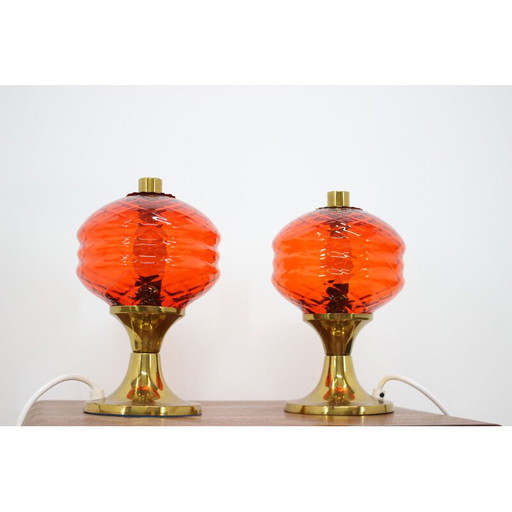 Coppia di lampade da tavolo in vetro vintage, Cecoslovacchia 1960
