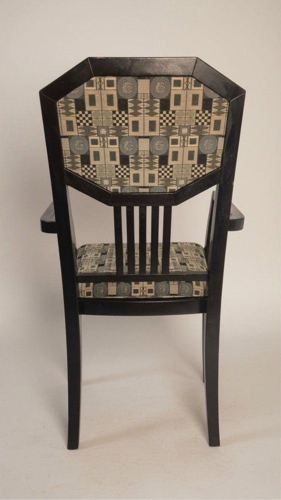 4 original Thonet Vintage Armchairs, polygonal back & patterned upholstery, Dining chairs, Wood, Grey (photo 9 of 12)