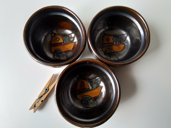 Image 1 of 3x Plateau Henk Potters avec décor d'oiseau