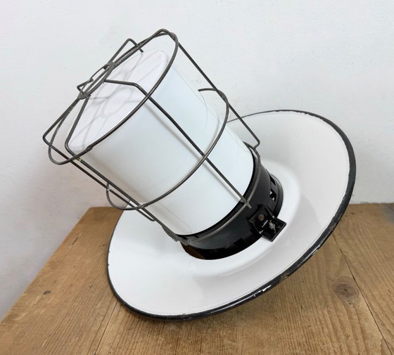 Image 1 of Industrial Grey Enamel Cage Pendant Lamp, 1960s