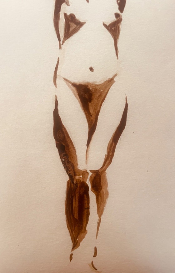 Monochrome Painting Brown Earth Wabi Sabi Portrait of a Woman “Play of Shadows” – Paintings & Drawings, Paper (photo 8 of 8)