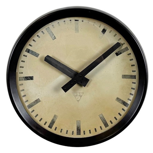 Industrial Brown Bakelite Factory Wall Clock from Pragotron, 1960s