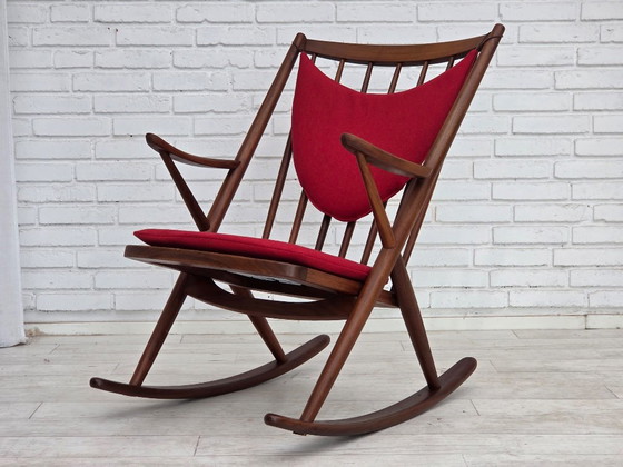 1960s Danish rocking chair by Frank Reenskaug, model 182, reupholstered. – Wood, Wool (photo 4 of 18)