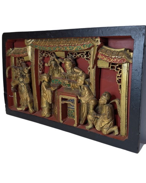 Monumentales chinesisches vergoldetes Holzschnitzpaneel – 19. Jahrhundert – wanddecoratie, Wood (photo 2 of 7)