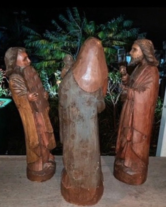 Ensemble de 3 grandes statues sacrées en bois (la Vierge et Moïse) – bois massif, jusqu'à 63 cm, avec (photo 10 of 10)