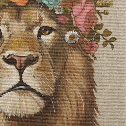 Flower Child Lion, reproduction on canvas, 80x80 cm, Sandra Kolondam