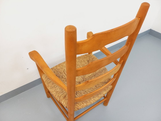 Image 1 of Vintage fauteuil van beukenhout en stro uit de jaren 50.
