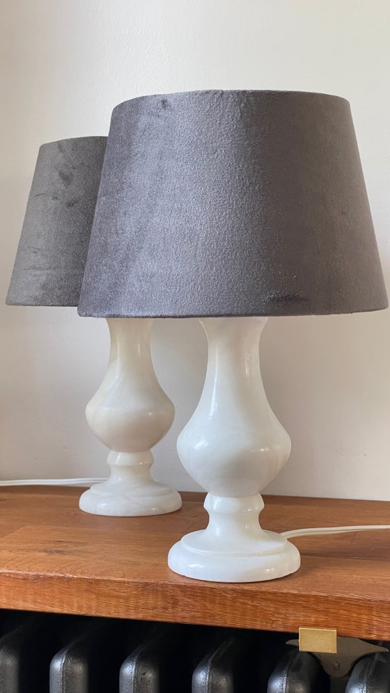 Image 1 of Pair of Vintage Alabaster Lamps