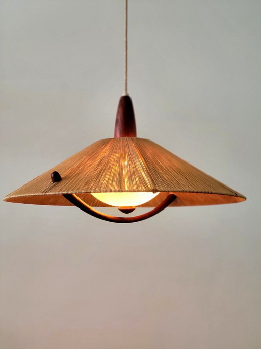 Vintage Sisal hanglamp van Temde Leuchten, 1965