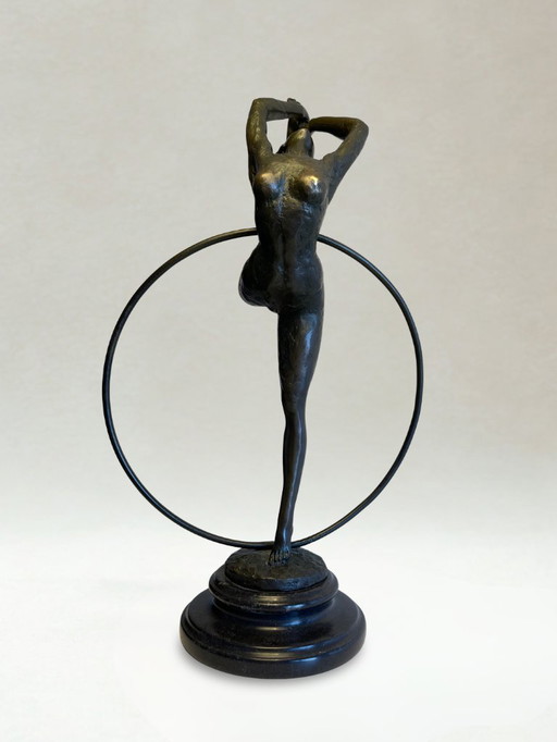 Art-déco-Skulptur – Reifentänzerin – Dekorative Bronze – Signiert P. Collinet – 39 cm