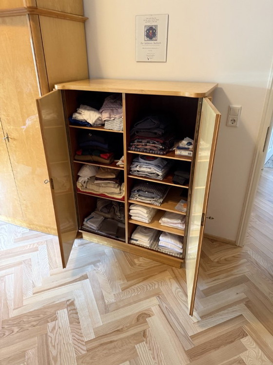 Image 1 of Vintage mid-century cabinet, medium height, birch, high gloss, 1950s