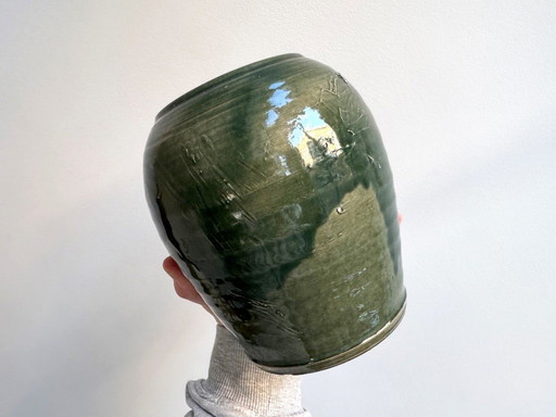 Vintage Groene Studio Keramiek Vaas