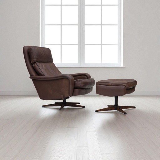 1970s, Danish adjustable swivel armchair with footstool by Madsen & Schubell.