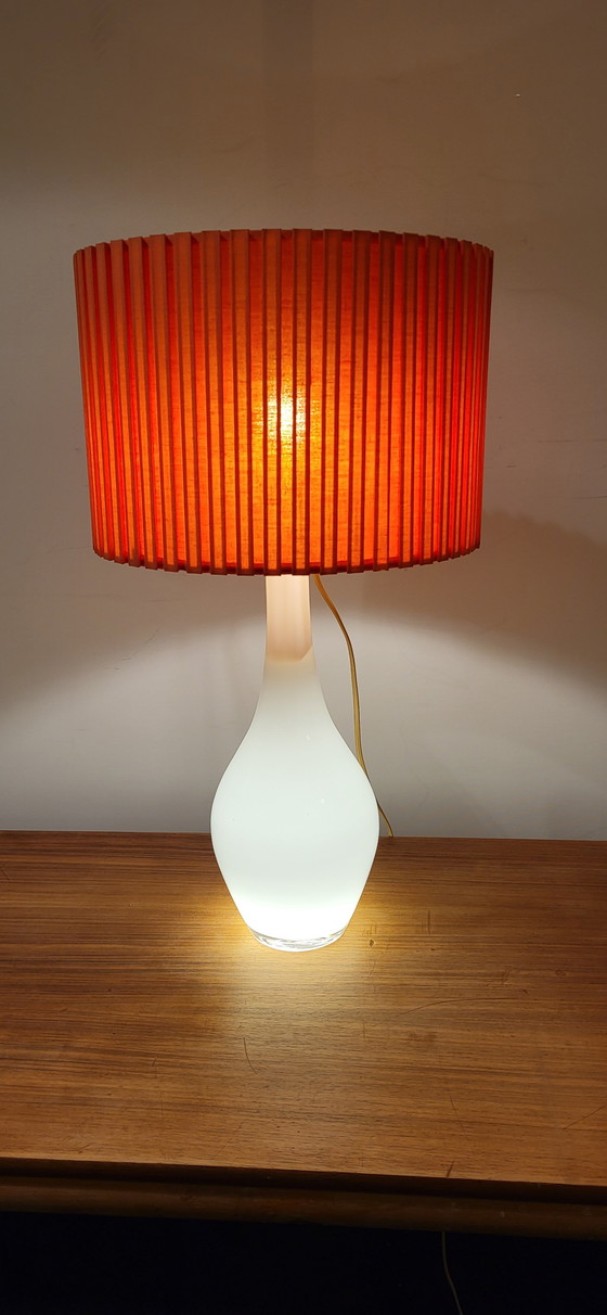 Image 1 of Vintage white glass table lamp with red shade