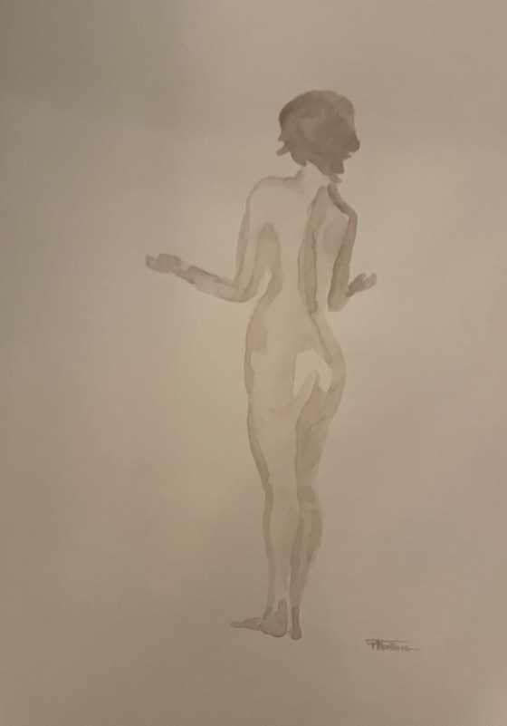 Image 1 of Ritratto femminile dipinto ad acquerello color seppia "Offerta"