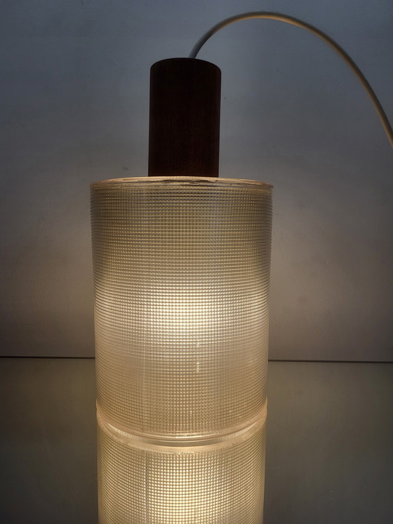 Image 1 of Lampe pendante vintage, style scandinave, bois et plexiglas gaufré, années 1980