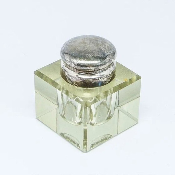 Encrier Art Déco en Cristal, Suède, années 1930, Accessoires de table, Verre, Argenté (photo 5 sur 15)