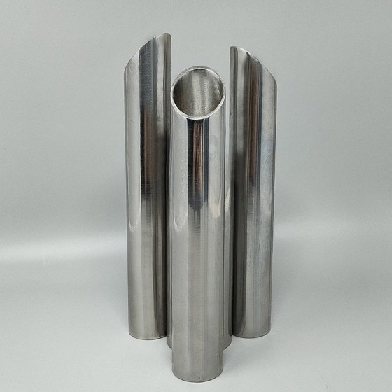 Image 1 of 1970s Vintage Italian Space Age Stainless Steel Tubular Sculptural Vase