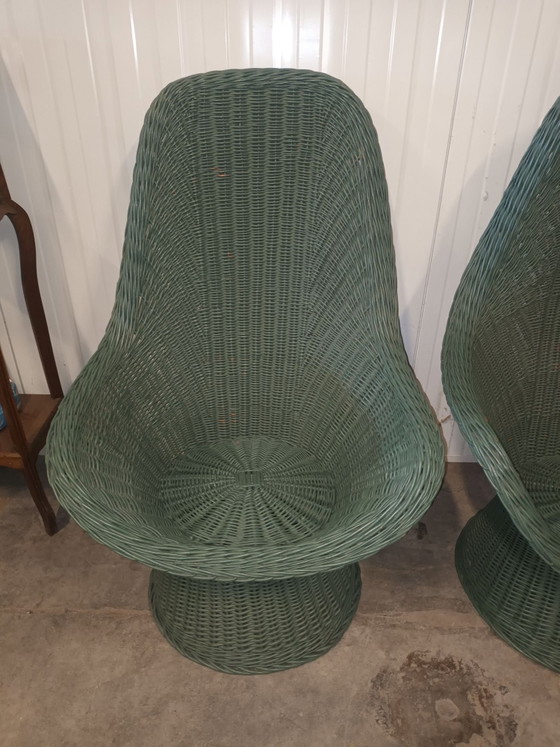 Coppia di sedie da camera vintage in rattan, Verde (foto 14 di 15)