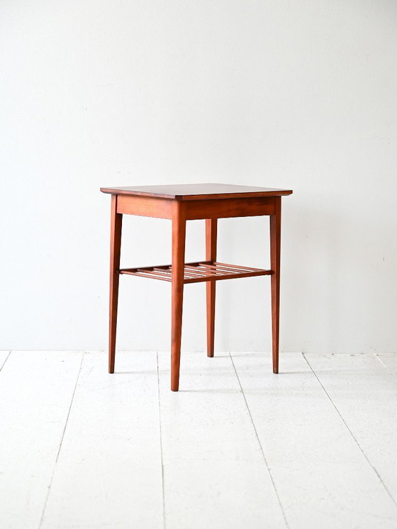 Image 1 of 1950s Scandinavian Teak Bedside Table with Shelf