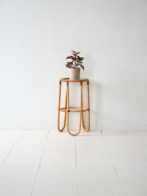 Vintage bamboe voetstuk met matglazen blad