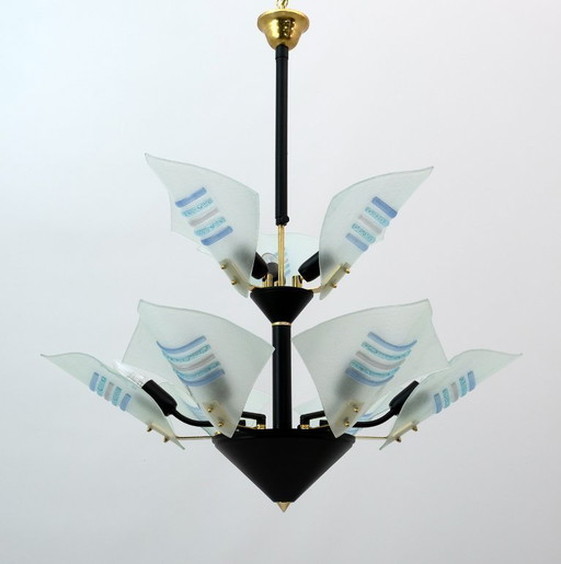 Lampadario moderno italiano con vele in vetro di Murano, 1989